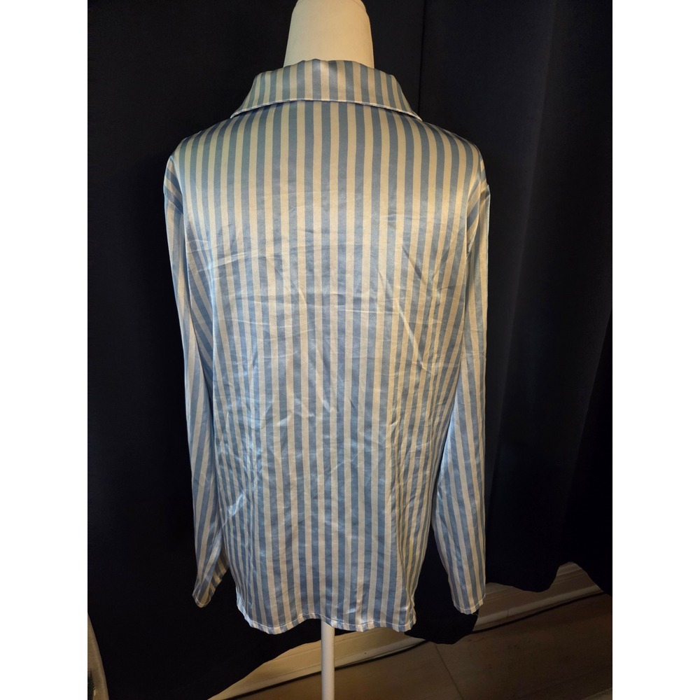 Ekouaer Womens Satin Pajama Top Blue White Striped Long Sleeve Button Down M - Picture 3 of 7